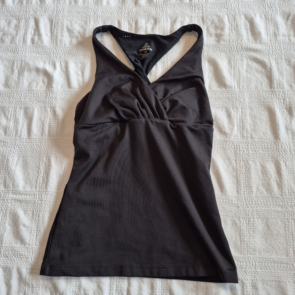 PrAna women's XS black tank top built in bralette, VGUC